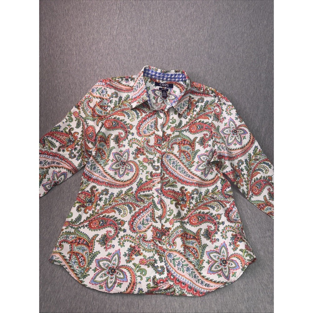 Chaps Women's Paisley Button Front Shirt Long Sleeve Multicolor Size M